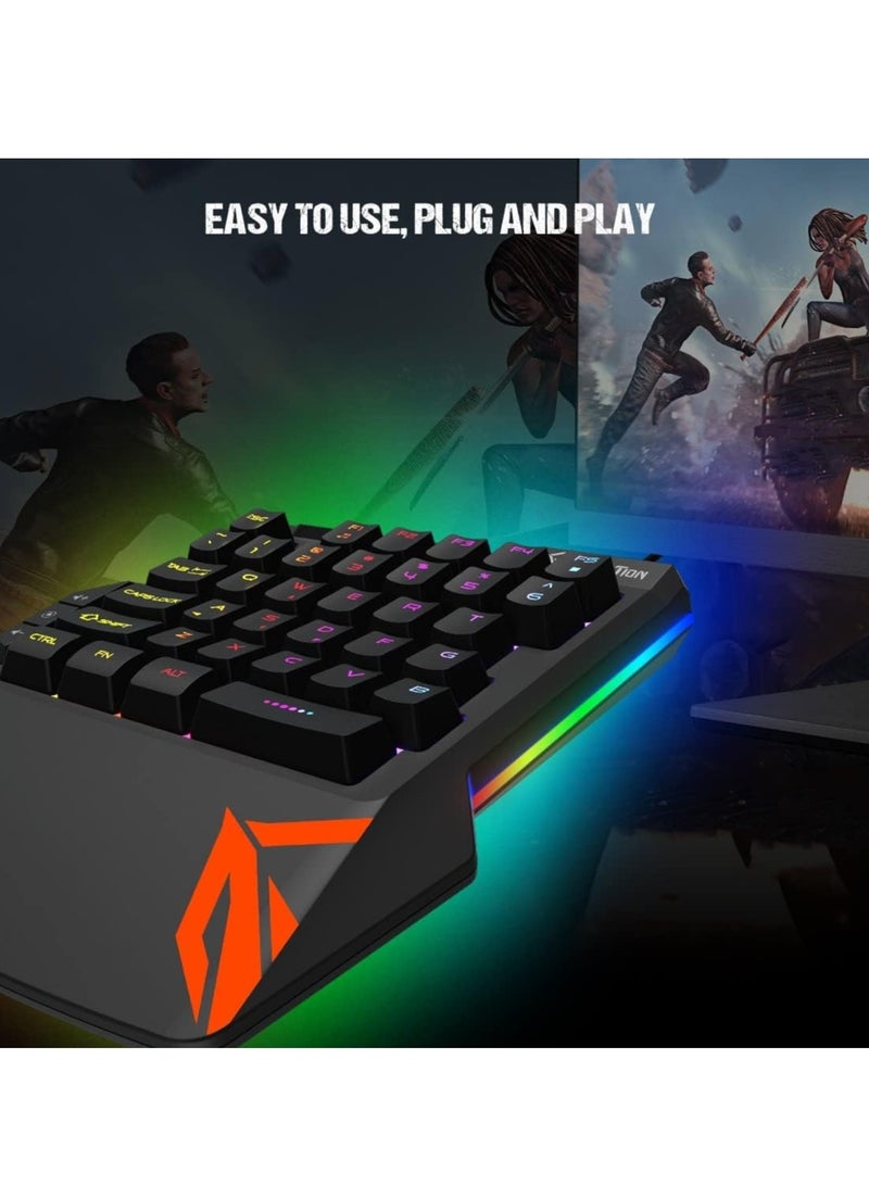 Meetion MT-KB015 Left One-Handed Rainbow Backlit Gaming Keyboard ,BLACK
