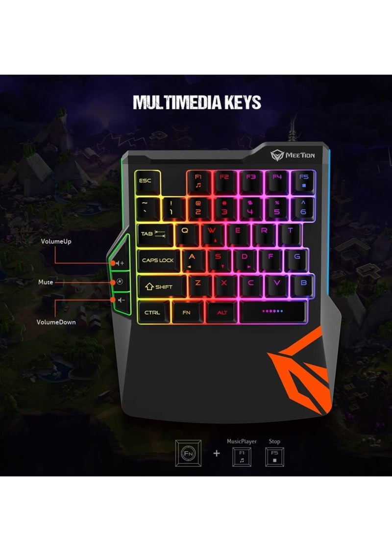 Meetion MT-KB015 Left One-Handed Rainbow Backlit Gaming Keyboard ,BLACK