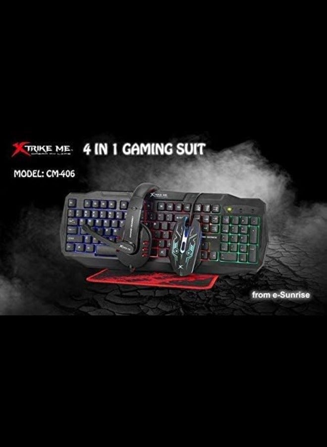 Rainbow Backlit Gaming Keyboard Mouse 4D Headset and Mousepad CM-406 KIT 104 Keys Switch Rating 10 Million USB Cable 1.5m