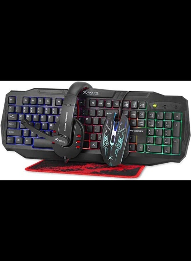 Rainbow Backlit Gaming Keyboard Mouse 4D Headset and Mousepad CM-406 KIT 104 Keys Switch Rating 10 Million USB Cable 1.5m