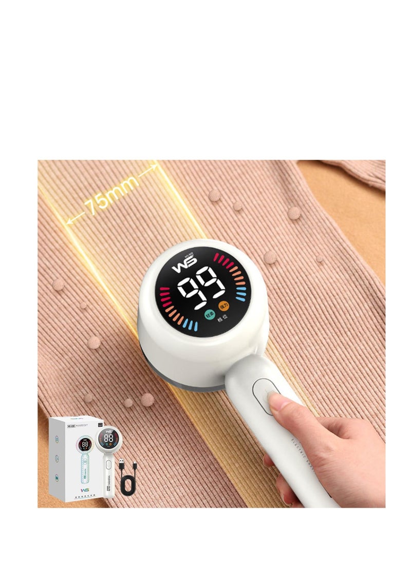 Fabric Shaver for Clothing, Ultra Quiet Sweater Shaver with Power Display, Six Tooth Blade, 2-in-1 Design Clothes Lint Remover for Removing Balls and Oppressive Lint, White
