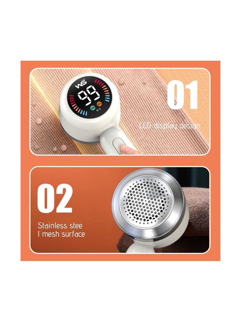 Fabric Shaver for Clothing, Ultra Quiet Sweater Shaver with Power Display, Six Tooth Blade, 2-in-1 Design Clothes Lint Remover for Removing Balls and Oppressive Lint, White
