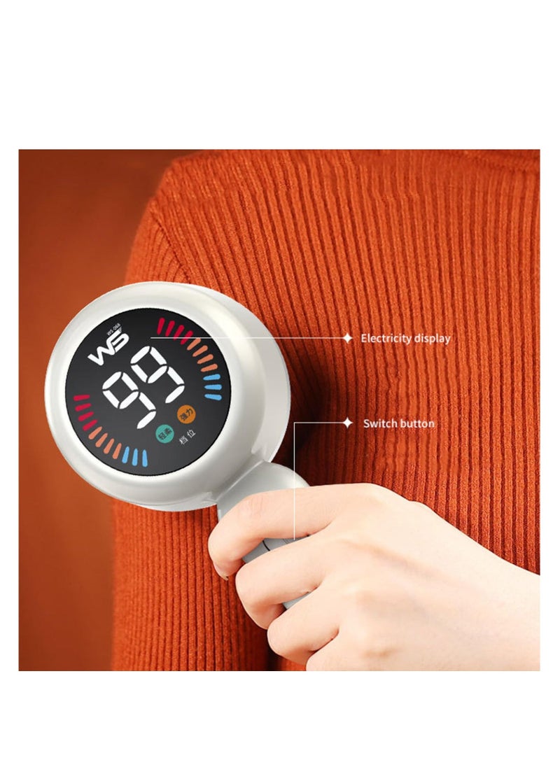 Fabric Shaver for Clothing, Ultra Quiet Sweater Shaver with Power Display, Six Tooth Blade, 2-in-1 Design Clothes Lint Remover for Removing Balls and Oppressive Lint, White