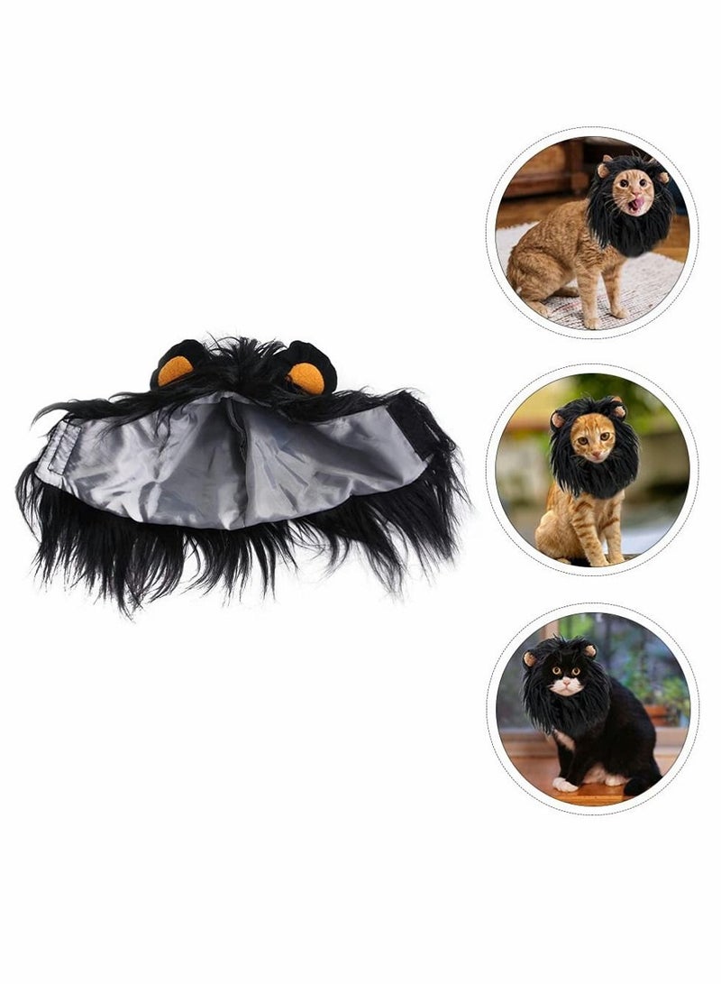 Pet Wig, Cat Dog Lion Hair Headwear Headgear Cosplay Costume Festival Character Dress Up Toy for Puppy Kitten (Black)