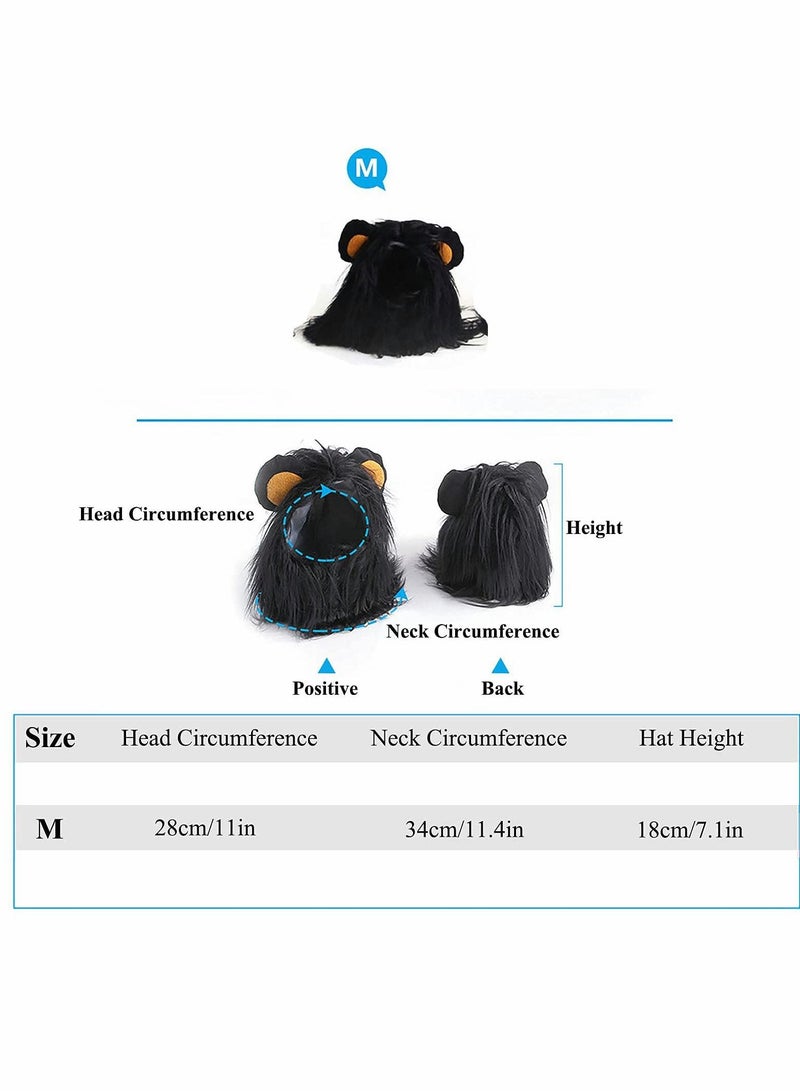 Pet Wig, Cat Dog Lion Hair Headwear Headgear Cosplay Costume Festival Character Dress Up Toy for Puppy Kitten (Black)