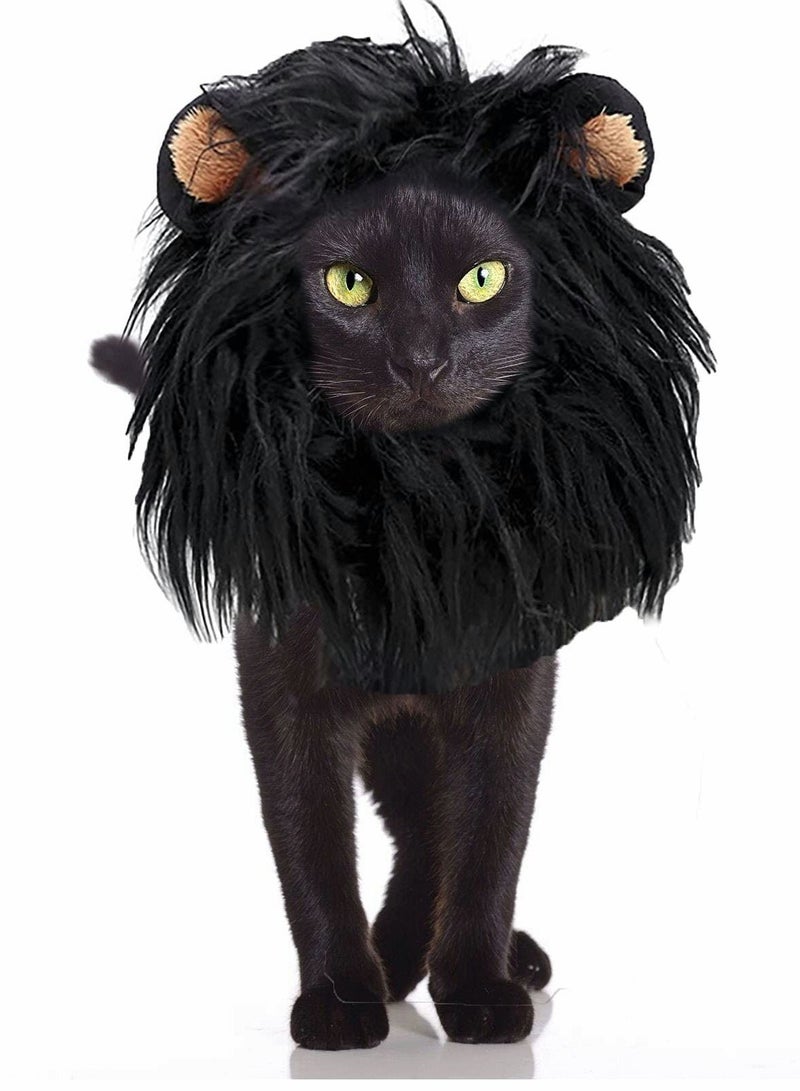 Pet Wig, Cat Dog Lion Hair Headwear Headgear Cosplay Costume Festival Character Dress Up Toy for Puppy Kitten (Black)