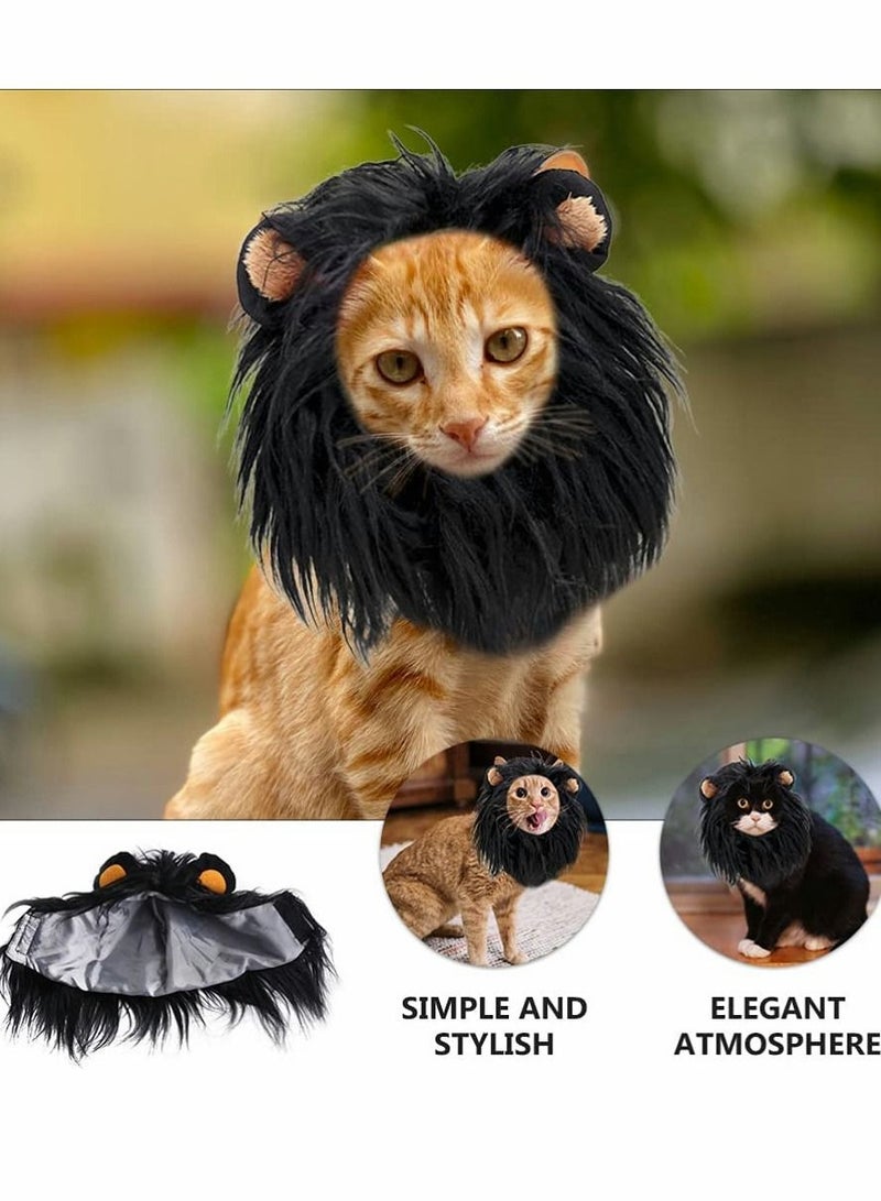 Pet Wig, Cat Dog Lion Hair Headwear Headgear Cosplay Costume Festival Character Dress Up Toy for Puppy Kitten (Black)