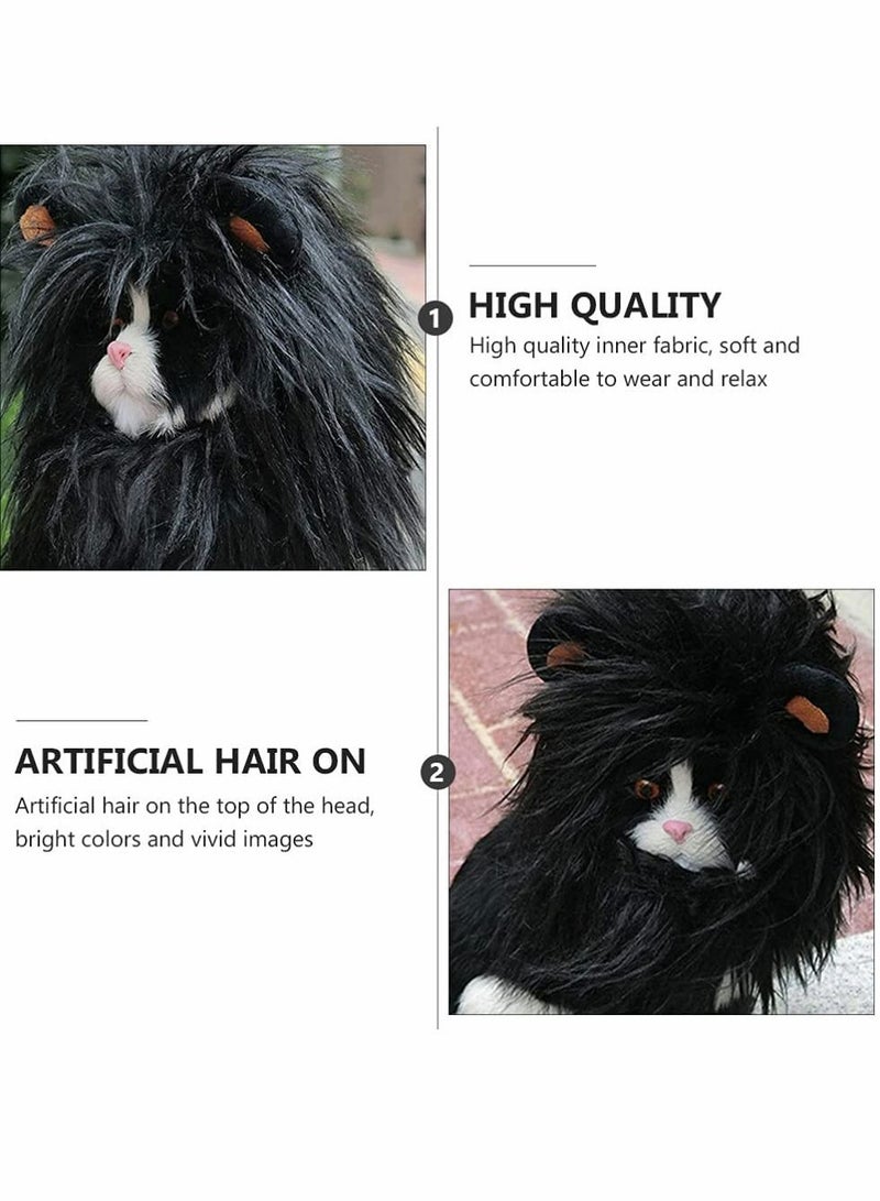 Pet Wig, Cat Dog Lion Hair Headwear Headgear Cosplay Costume Festival Character Dress Up Toy for Puppy Kitten (Black)