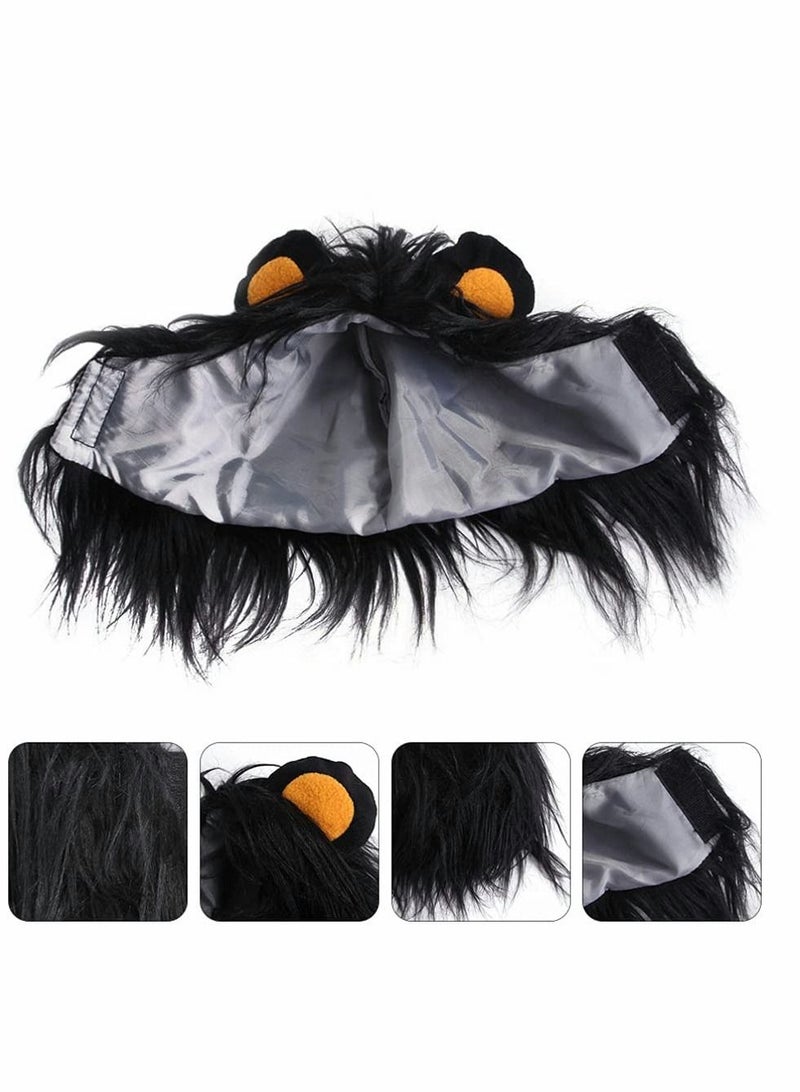 Pet Wig, Cat Dog Lion Hair Headwear Headgear Cosplay Costume Festival Character Dress Up Toy for Puppy Kitten (Black)