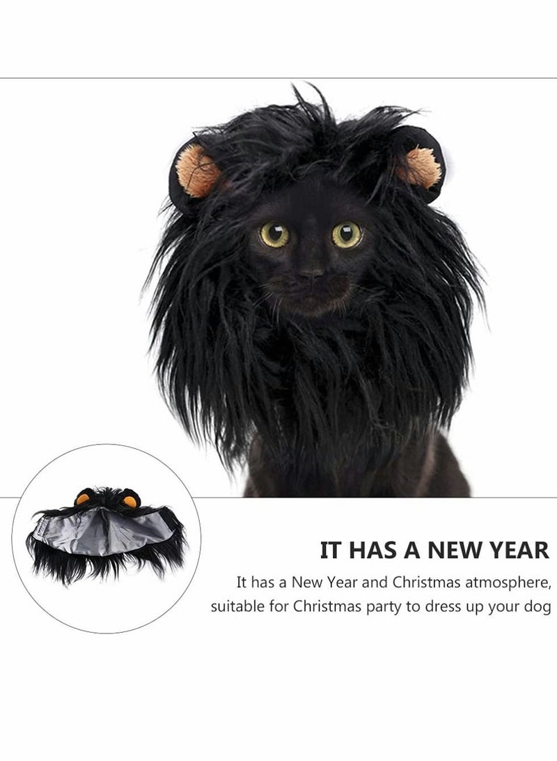 Pet Wig, Cat Dog Lion Hair Headwear Headgear Cosplay Costume Festival Character Dress Up Toy for Puppy Kitten (Black)
