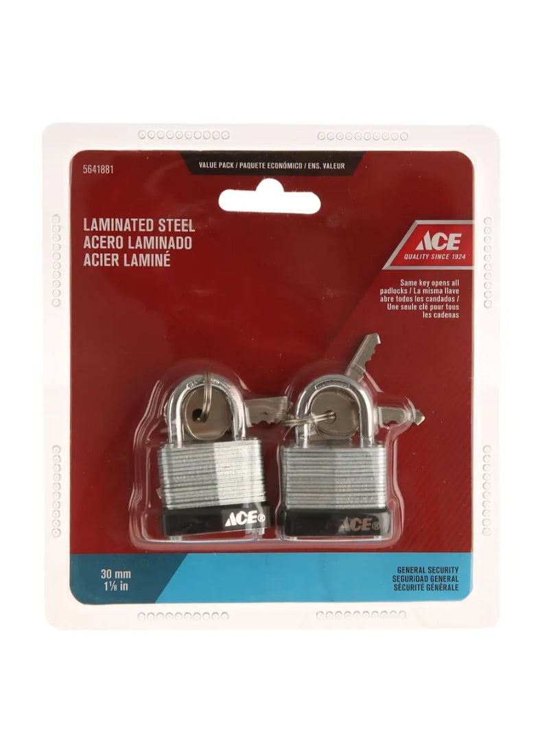 Ace Laminated Steel Padlock Pack 30mm 2Pcs