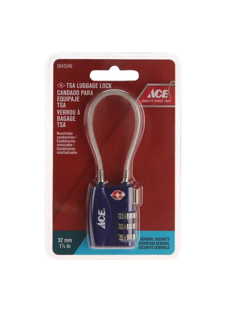 ACE 3 Dial Zinc Alloy TSA Combination Padlock 30mm