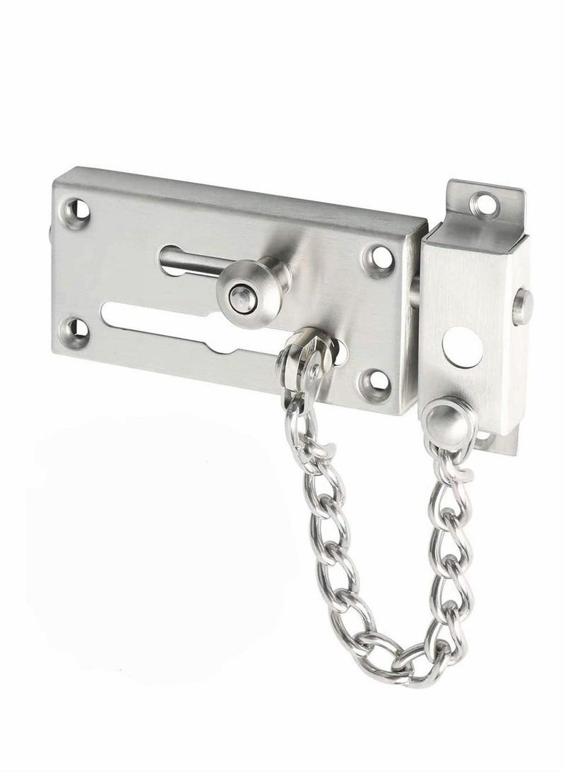 Slide Bolt Latch Gate Latches Safety Door Lock with Anti-Theft Chain and Spring Heavy Duty Stainless Steel Brushed Nickel Finish Slide Bolt Latch Gate Latches Safety Door Lock