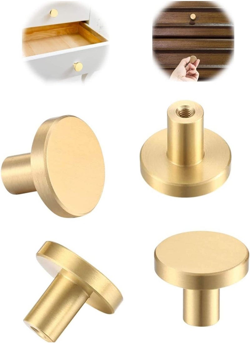 4 Pcs Solid Brass Round Single Hole Small Handle, Cupboard Door Knob with Screws, Home Decorating for Wardrobe, Cabinet Doors, Gold (20mm x 25mm)