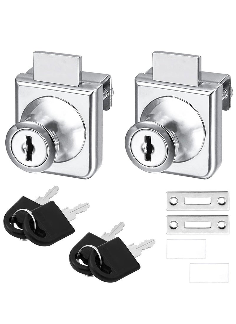 Glass Cabinet Lock 2Set Single Swing Glass Cabinet Showcase Door Lock with 4Keys Display Cabinet Replacement Locks for 5-8mm Glass Door Separate Key Without Drilling for Museum Office (Zinc Alloy)