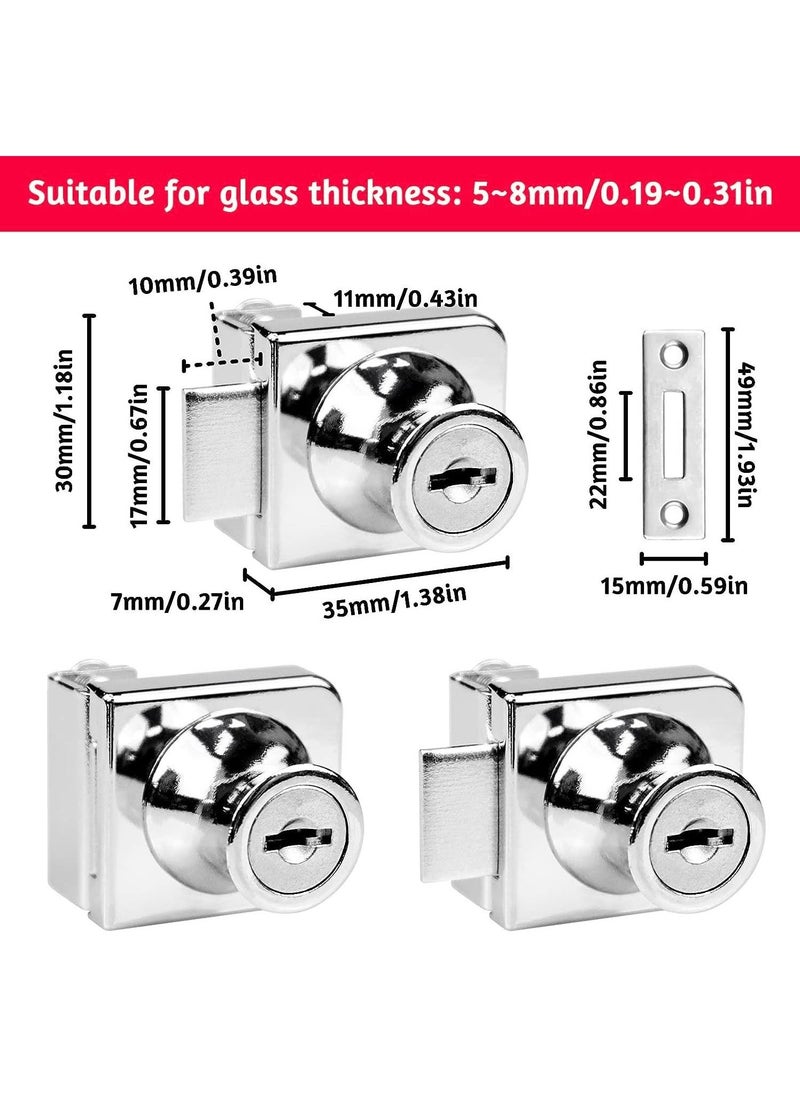 Glass Cabinet Lock 2Set Single Swing Glass Cabinet Showcase Door Lock with 4Keys Display Cabinet Replacement Locks for 5-8mm Glass Door Separate Key Without Drilling for Museum Office (Zinc Alloy)