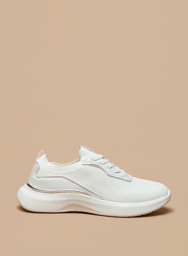Women's Panelled Low Ankle Sneakers with Lace-Up Closure