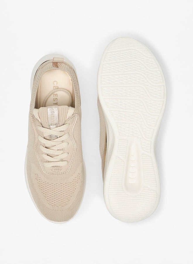 Women's Panelled Low Ankle Sneakers with Lace-Up Closure