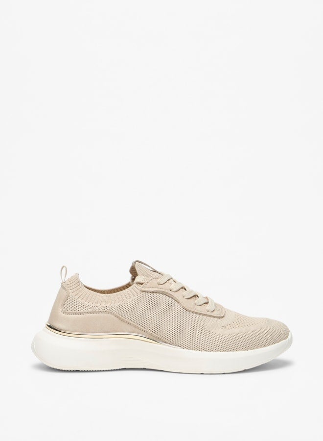 Women's Panelled Low Ankle Sneakers with Lace-Up Closure
