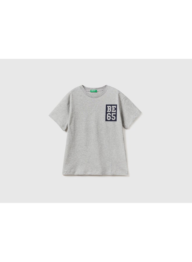 100% Cotton Boys T-Shirt With Logo - Grey