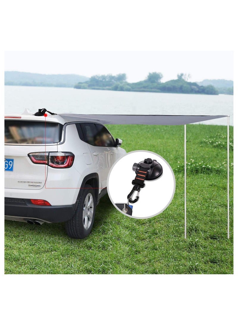 Heavy Duty Suction Cup Anchor with Securing Hook Tie Down, Camping Tarp Accessory as Car Side Awning, 2 Pieces