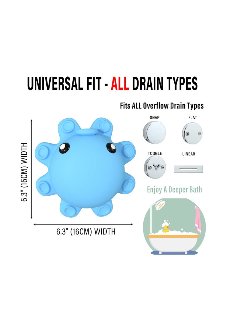 Bathtub Overflow Drain Cover Tub - tub Overflow Drain Cover, Soak Bath Overflow Drain Cover, Bathroom Spa Accessories, Adds Inches of Water for Deeper Bath Silicone, Blue