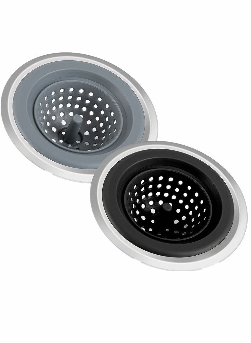 2 Pack, Kitchen Sink Strainer Silicone Sink Stopper for Kitchen Sink 4.5'' Kitchen Sink Sewer Sink Garbage Filter Deodorant Floor Drain Anti-clogging Silicone Floor Drain (Black + Gray)