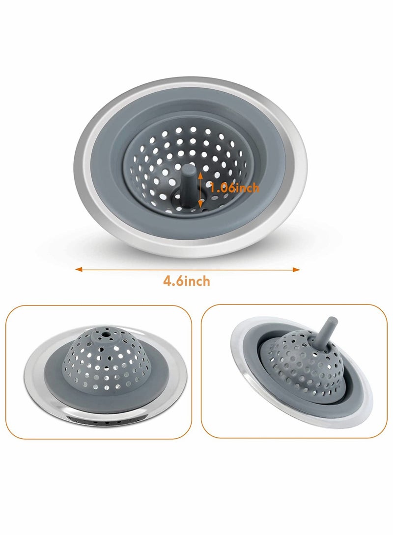 2 Pack, Kitchen Sink Strainer Silicone Sink Stopper for Kitchen Sink 4.5'' Kitchen Sink Sewer Sink Garbage Filter Deodorant Floor Drain Anti-clogging Silicone Floor Drain (Black + Gray)