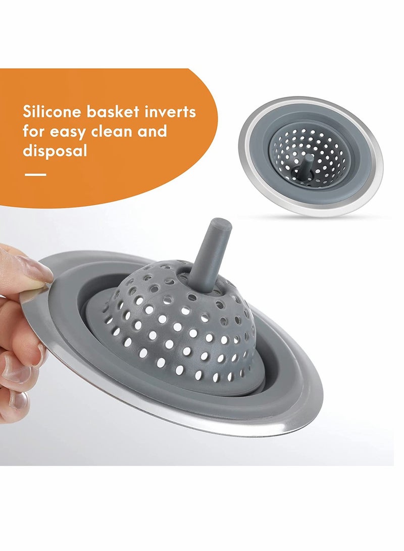 2 Pack, Kitchen Sink Strainer Silicone Sink Stopper for Kitchen Sink 4.5'' Kitchen Sink Sewer Sink Garbage Filter Deodorant Floor Drain Anti-clogging Silicone Floor Drain (Black + Gray)