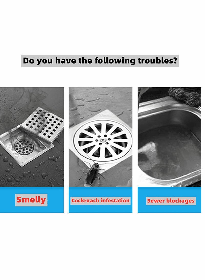 4 Pcs Drain Cover, Bathroom Drain Plugs Tub Stopper Sewer Drain Cover Mat Silicone Deodorant Pad Shower Drain Stopper Floor Drain Anti-odor Pad Mat, for Kitchen, Laundry, Toilet, White (15cm*15cm)