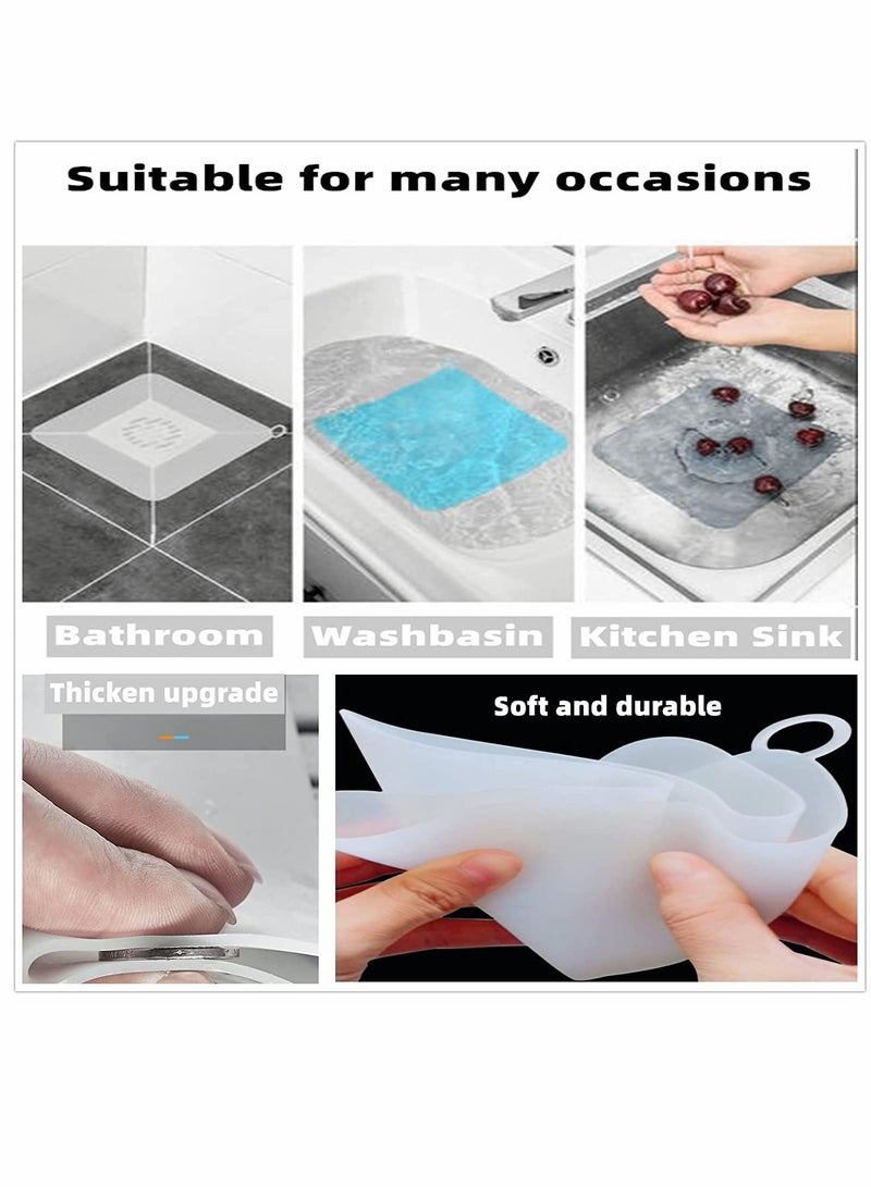 4 Pcs Drain Cover, Bathroom Drain Plugs Tub Stopper Sewer Drain Cover Mat Silicone Deodorant Pad Shower Drain Stopper Floor Drain Anti-odor Pad Mat, for Kitchen, Laundry, Toilet, White (15cm*15cm)