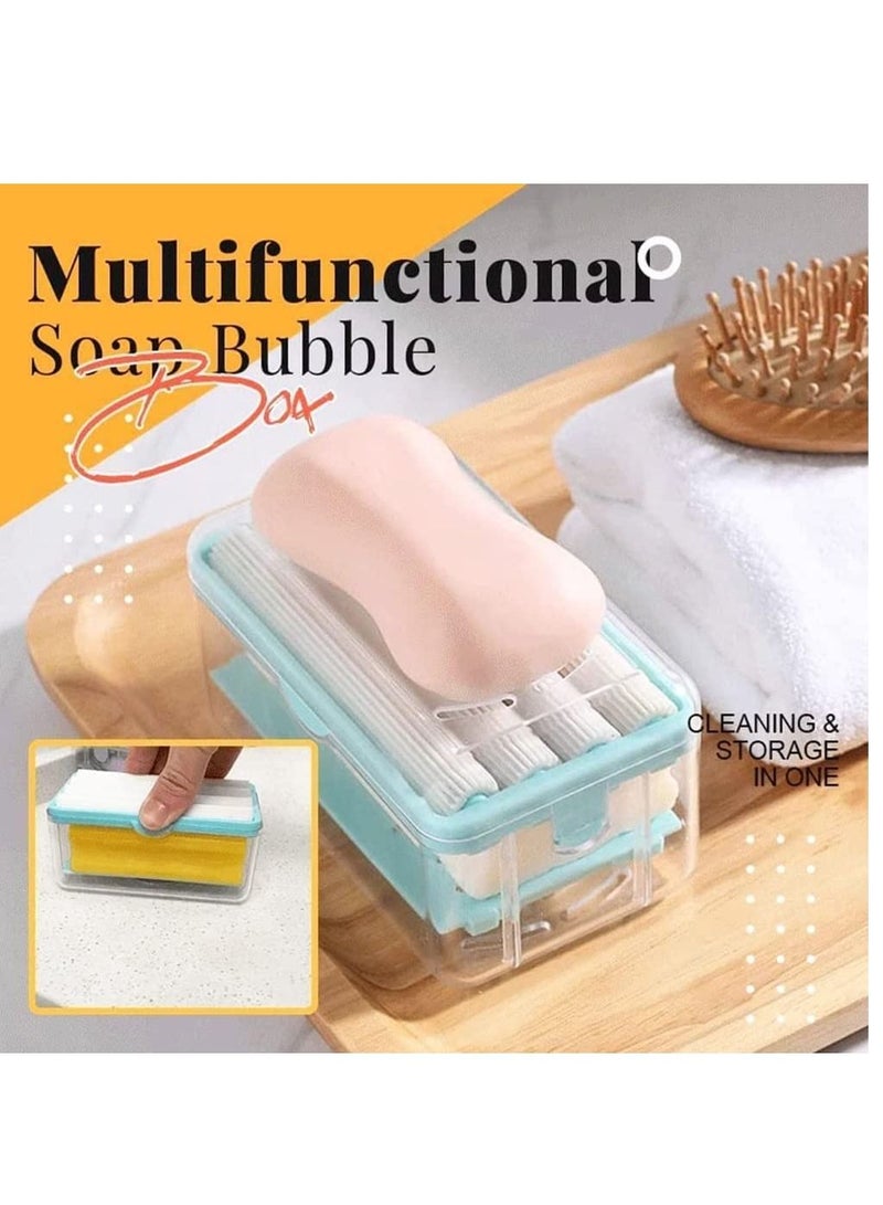 Soap Box Bathroom Countertop Soap Dishes Foam Soap Dispenser with Roller and Drain Holes Cleaning Storage in One Multifunctional Soap Bubble Box Quick Foam Quick Drain to Keep Countertops Clean