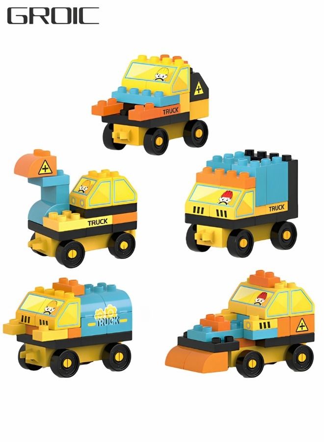 110 Pcs Toddler's Truck Car Building Blocks Set, Building Your Own Car Toys, Truck Car DIY Scene Large Particle Building Blocks with Stickers