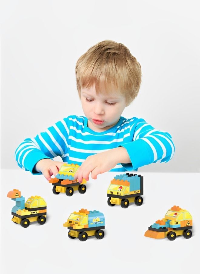 110 Pcs Toddler's Truck Car Building Blocks Set, Building Your Own Car Toys, Truck Car DIY Scene Large Particle Building Blocks with Stickers