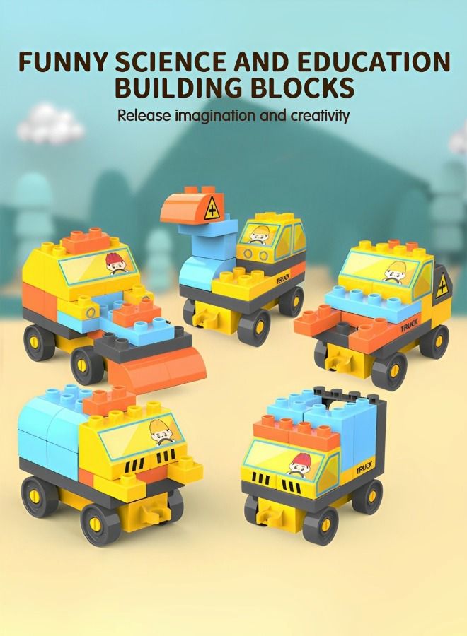 110 Pcs Toddler's Truck Car Building Blocks Set, Building Your Own Car Toys, Truck Car DIY Scene Large Particle Building Blocks with Stickers