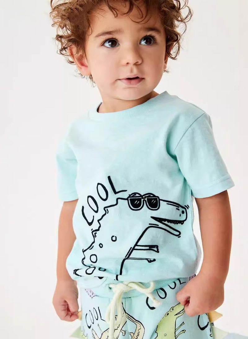 Boys Summer Short Sleeve Shorts Two-piece Set