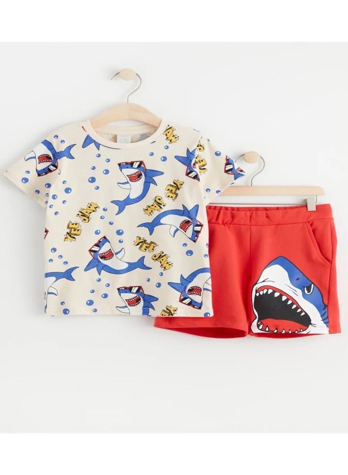 Boys Summer Short Sleeve Shorts Two-piece Set