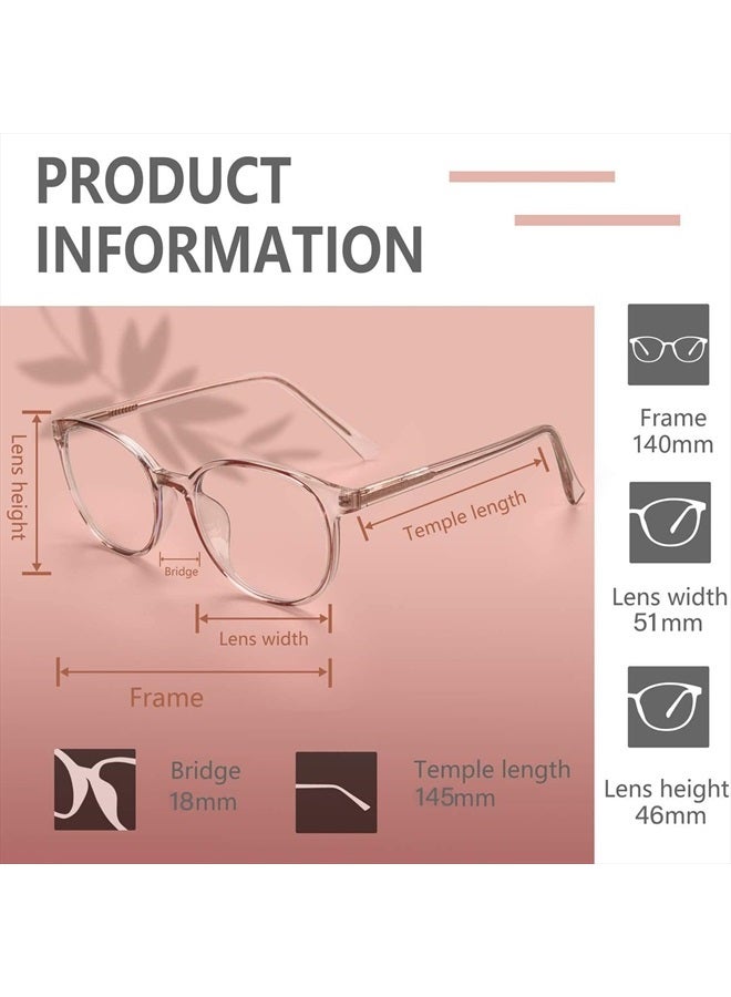 Blue Light Blocking Glasses Women Men Computer Eyeglasses,TR90 Fashion Round Transparent Anti Blue Light Glasses with Anti Eyestrain & UV Glare for Gaming & Reading (Flesh Pink)