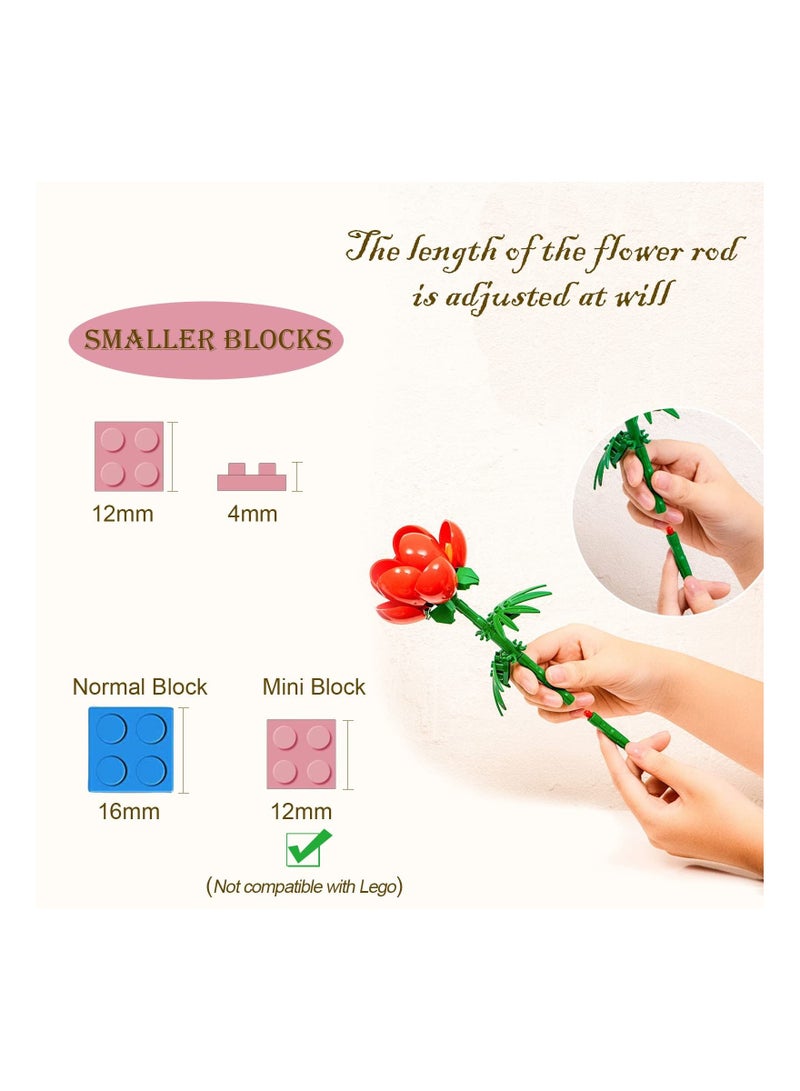 Flower Bouquet Building Block Set Artificial Flowers Building Toy Set for Gifts/Home Decor Botanical Collection Not Compatible with Lego