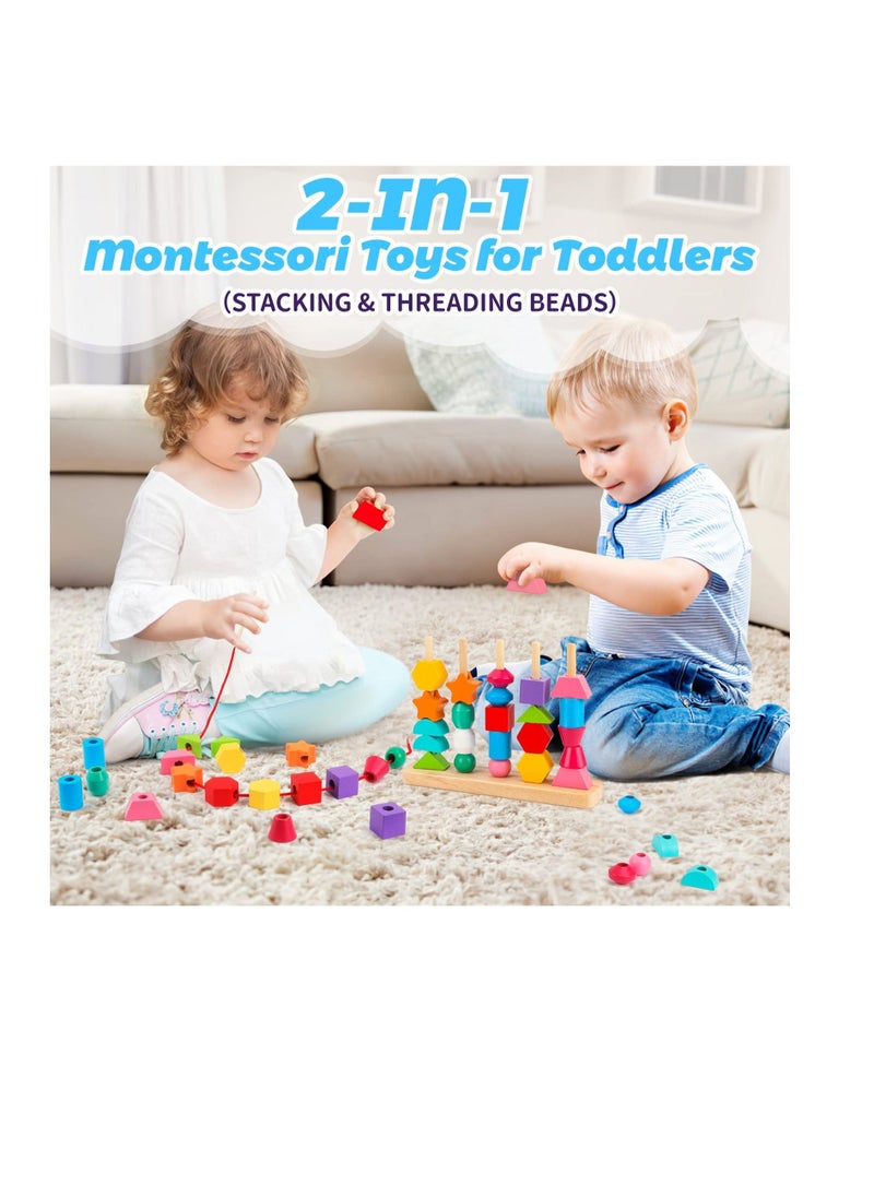 Montessori Toys, Wooden Beads Sequencing Toy, Stacking Blocks, Matching Shape Stacker, Preschool Educational Toys, Boost Child's Observation Skills