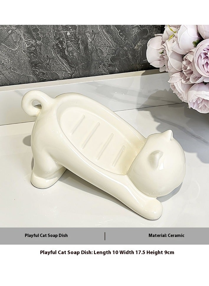 Soap Case Container Cat Shape Eramic