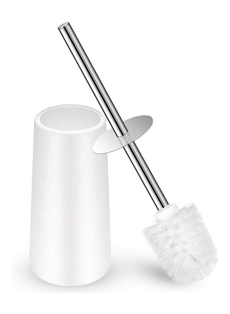 Toilet Brush and Holder White Toilet Bowl Brush Set with Stainless Steel Handle Durable Bristles for Deep Cleaning Compact Bathroom Brush Save Space Good Grip Anti-Drip