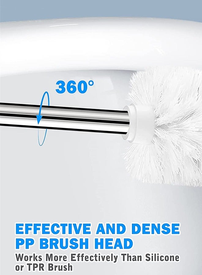 Toilet Brush and Holder White Toilet Bowl Brush Set with Stainless Steel Handle Durable Bristles for Deep Cleaning Compact Bathroom Brush Save Space Good Grip Anti-Drip