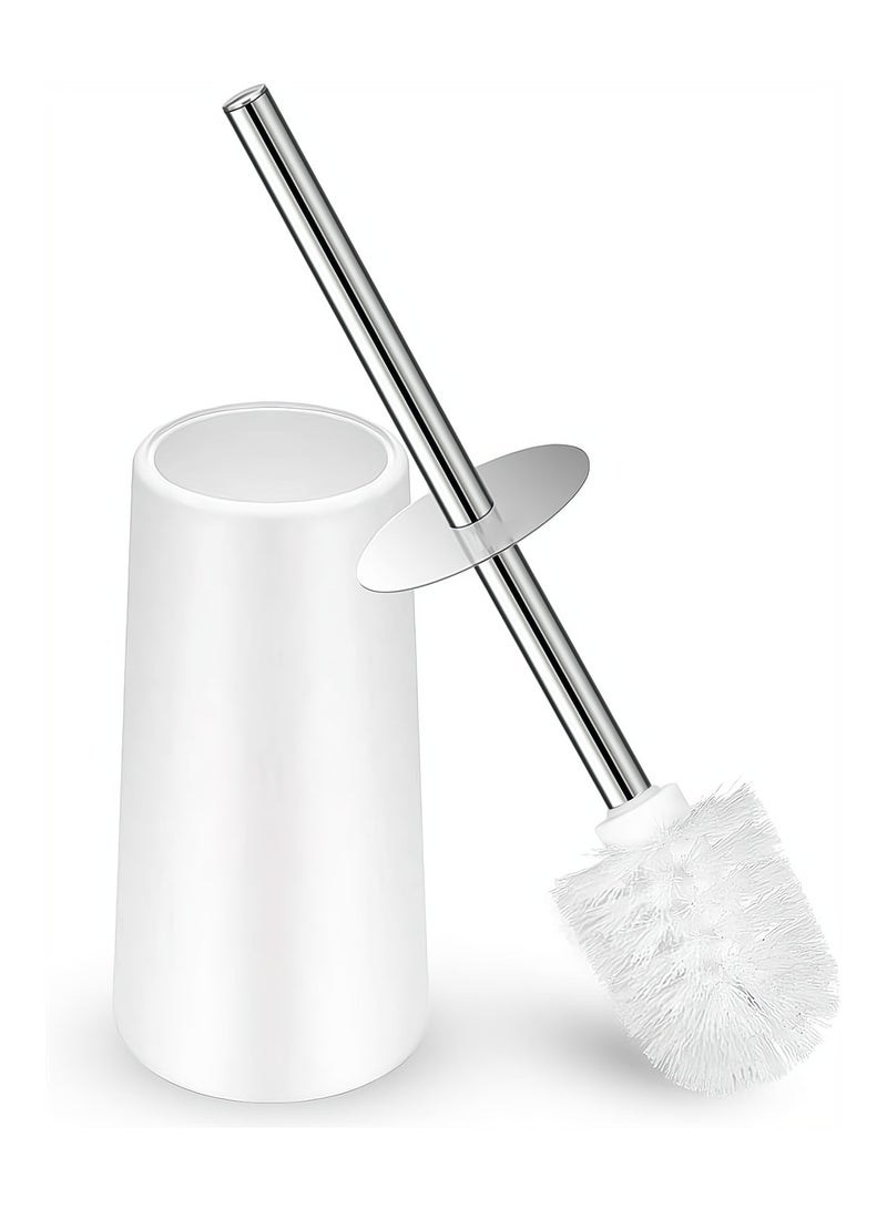 Toilet Brush and Holder White Toilet Bowl Brush Set with Stainless Steel Handle Durable Bristles for Deep Cleaning Compact Bathroom Brush Save Space Good Grip Anti-Drip