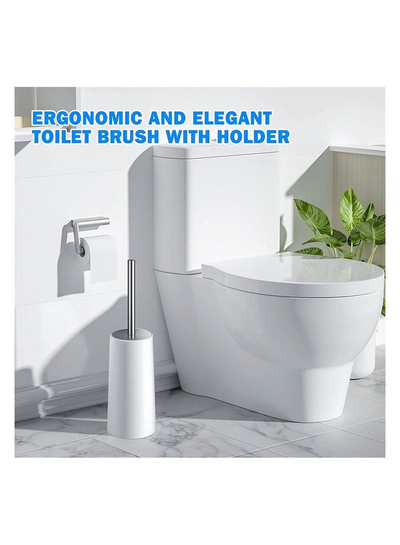 Toilet Brush and Holder White Toilet Bowl Brush Set with Stainless Steel Handle Durable Bristles for Deep Cleaning Compact Bathroom Brush Save Space Good Grip Anti-Drip