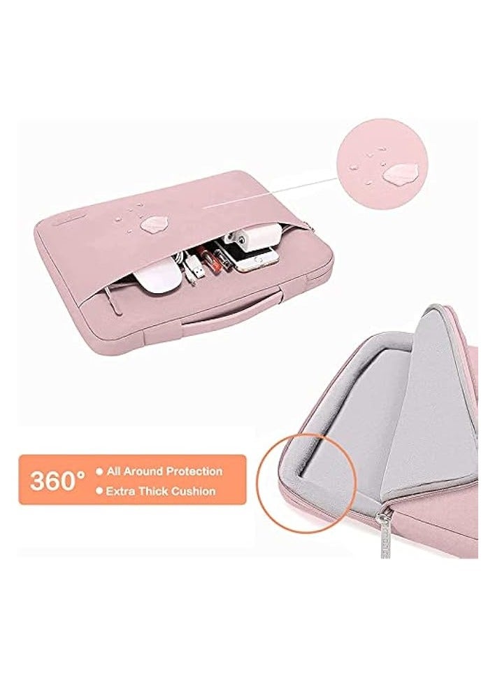 360 Protective Laptop Sleeve Compatible with MacBook Air/Pro, 13-13.3 inch Notebook, Compatible with MacBook Pro 14 inch M3 M2 M1 Chip Pro Max 2023-2021, Polyester Bag with Belt, Pink