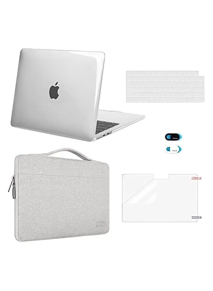 Compatible with MacBook Air 13.6 inch Case 2022 2023 Release A2681 with M2 Chip Touch ID, Plastic Hard Shell Case&Carrying Sleeve Bag&Keyboard Cover&Webcam Cover&Screen Protector, Clear&Gray