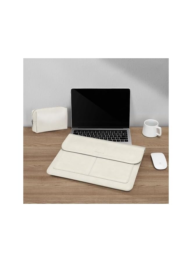 13 inch Laptop Sleeve Compatible with MacBook Air 13.6 2024-2022 M3 A3113 M2 A2681/Air 13 2022-2018 M1/Pro 13 2024-2016 M2 M1, PU Leather Flap Carrying Case with Stand&Small Pouch
