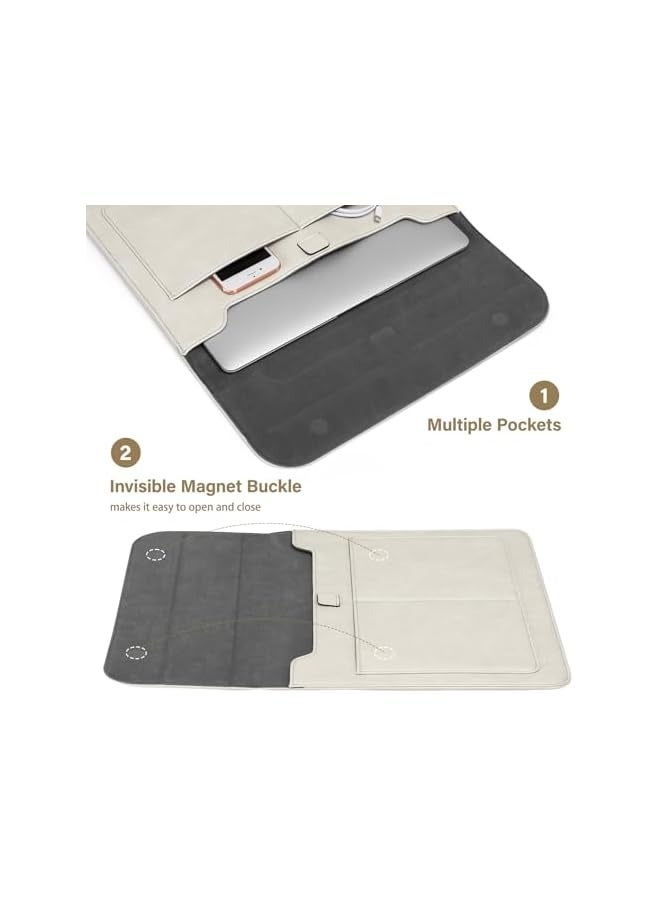 13 inch Laptop Sleeve Compatible with MacBook Air 13.6 2024-2022 M3 A3113 M2 A2681/Air 13 2022-2018 M1/Pro 13 2024-2016 M2 M1, PU Leather Flap Carrying Case with Stand&Small Pouch