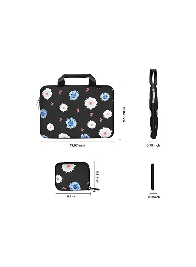 Laptop Sleeve Compatible with MacBook Air/Pro, 13-13.3 inch Notebook, Compatible with MacBook Pro 14 inch 2021 M1 A2442, Calliopsis Flower Neoprene Carrying Bag with Handle & Small Case, Black